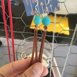 Turquoise leather dangle earrings